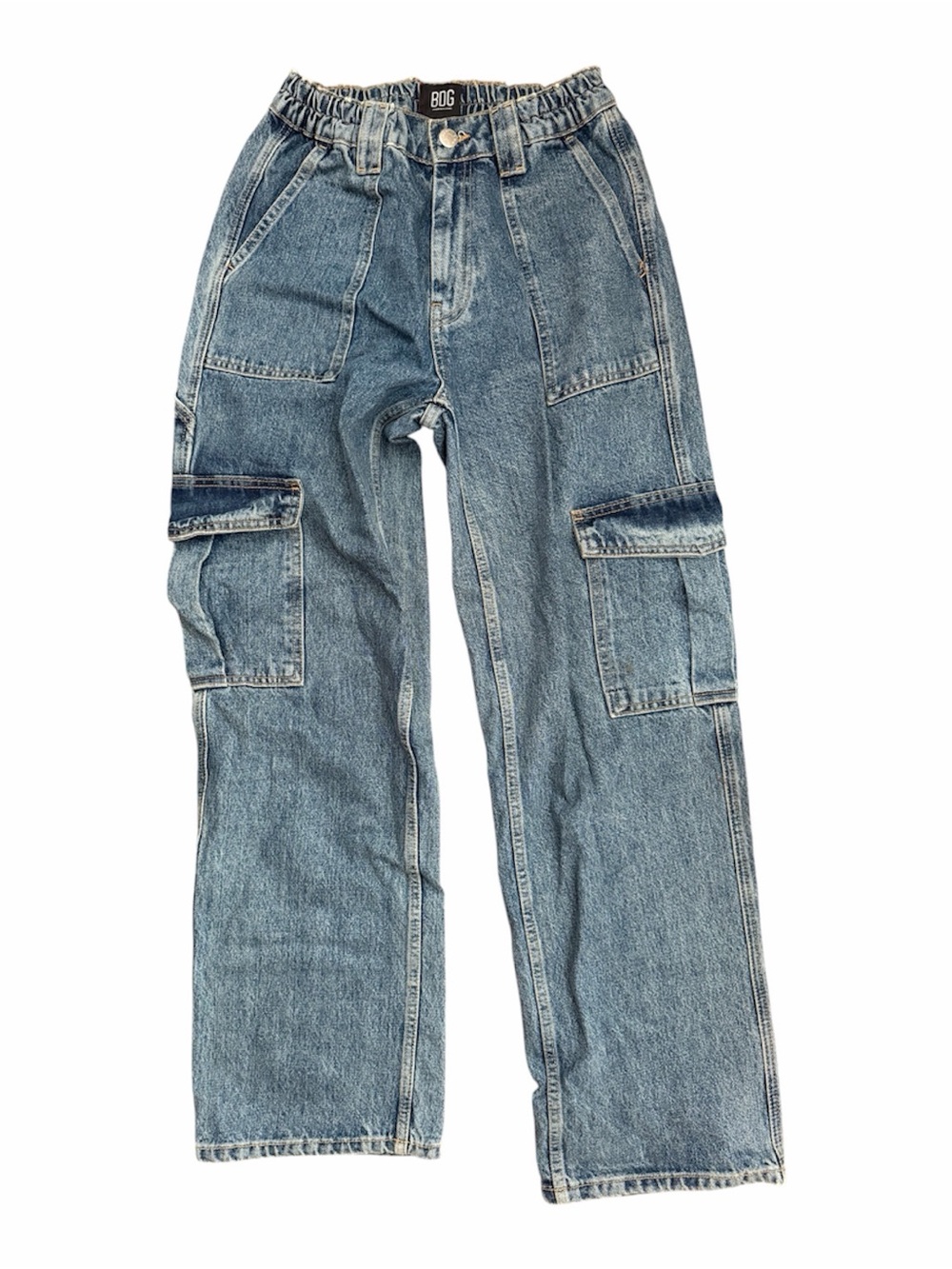 BDG Light Blue Denim Cargo Pants with Elastic Waist